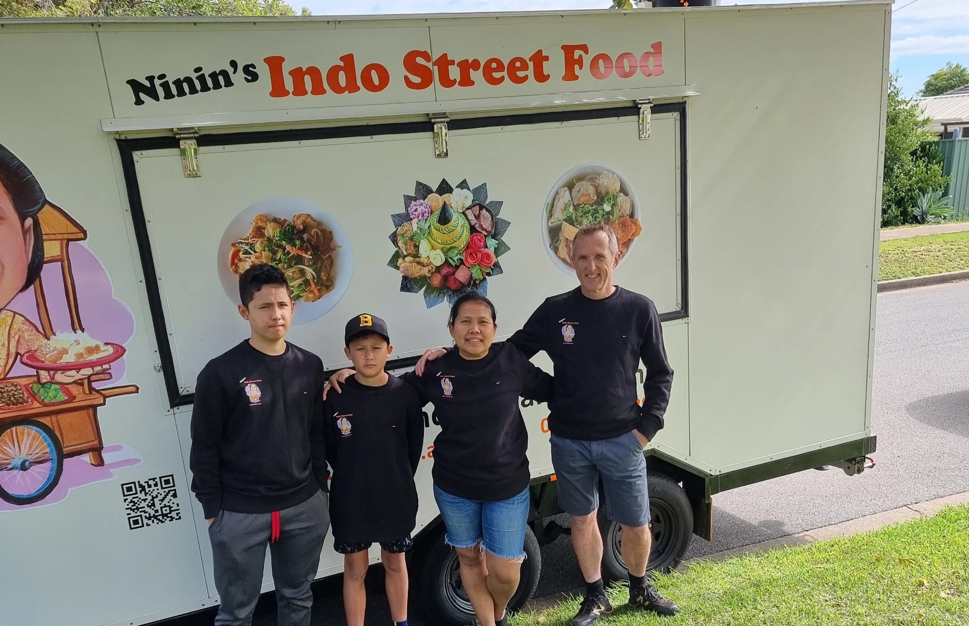 Ninin, Darren and family at the Ninin's Indo Street Food trailer in Adelaide